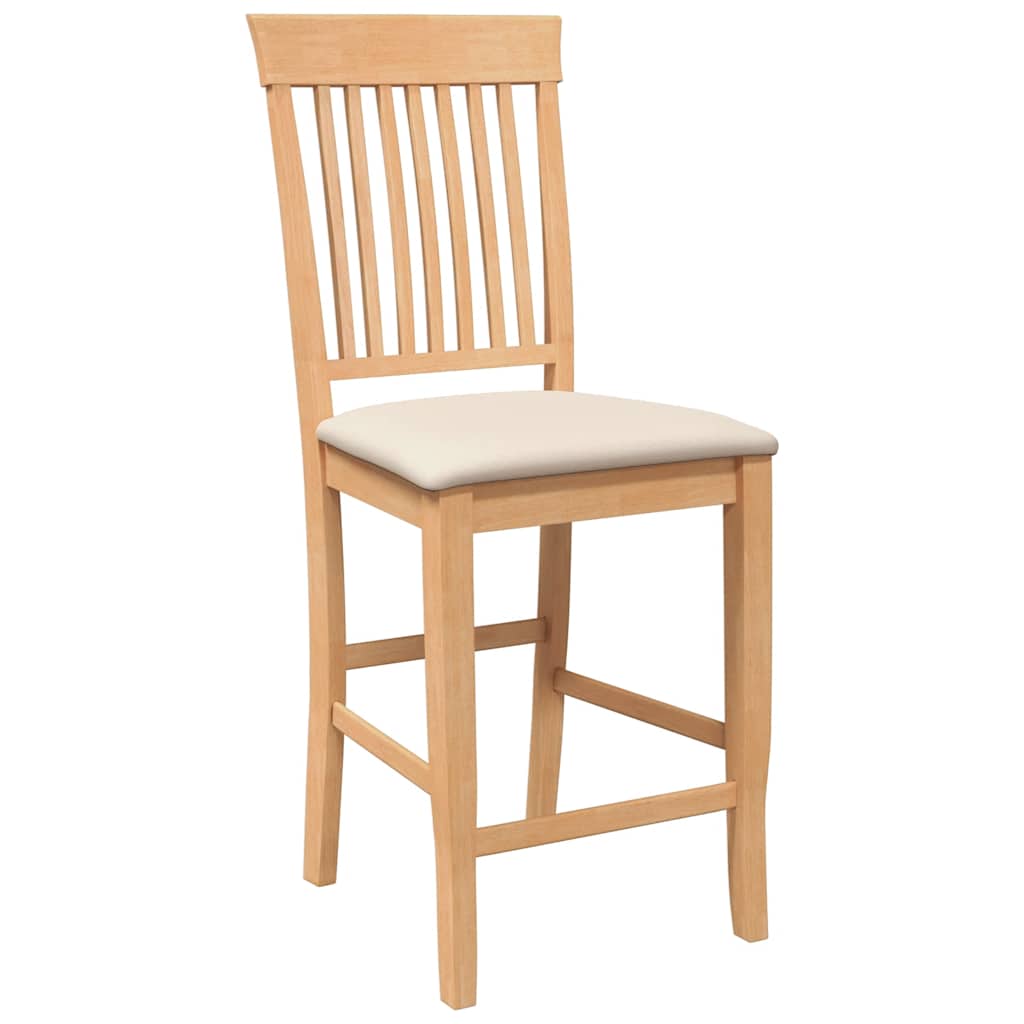 barstole med hynder 2 stk. massivt gummitræ naturfarvet