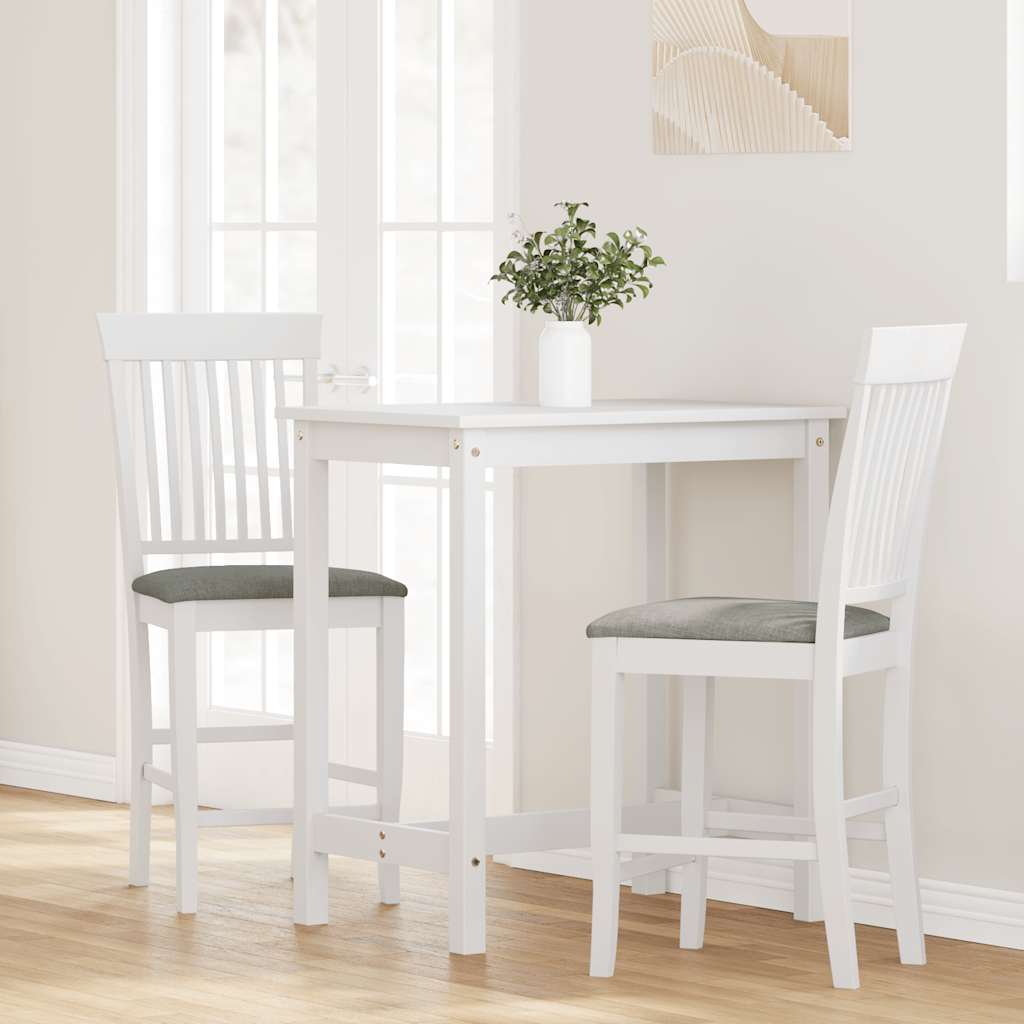 barstole med hynder 2 stk. massivt gummitræ hvid