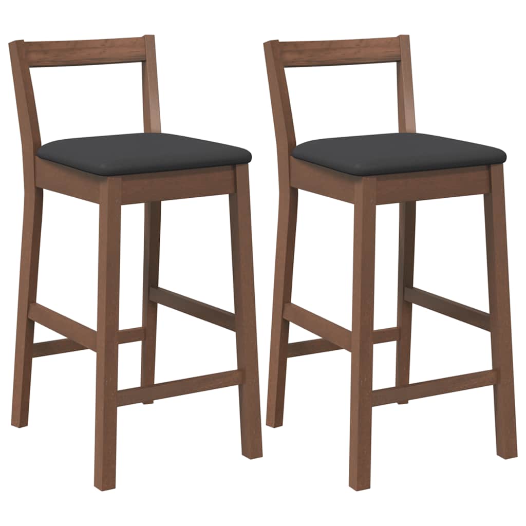 barstole med hynder 2 stk. massivt gummitræ brun