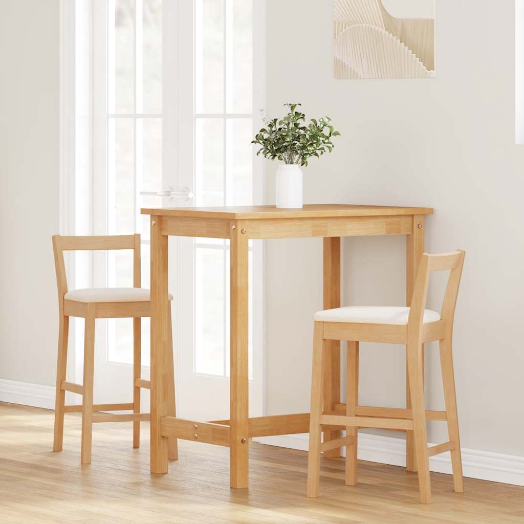 barstole med hynder 2 stk. massivt gummitræ naturfarvet