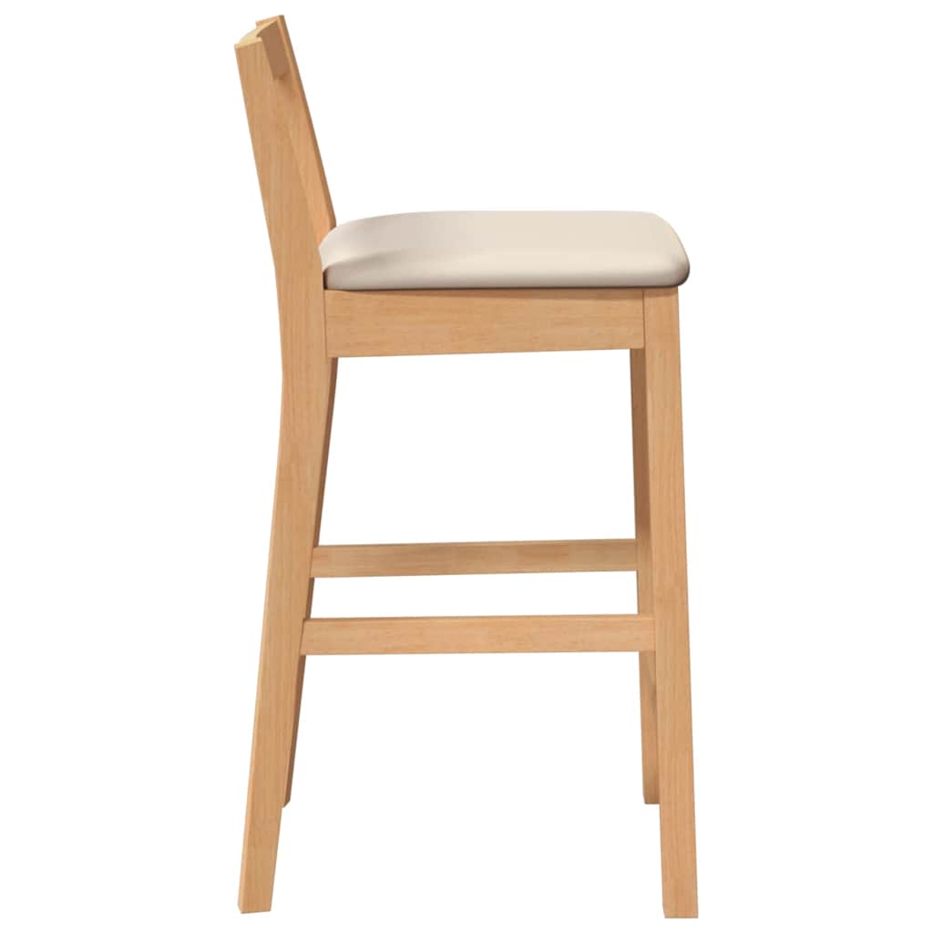barstole med hynder 2 stk. massivt gummitræ naturfarvet