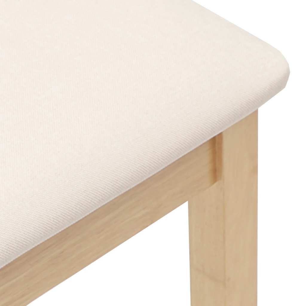 barstole med hynder 2 stk. massivt gummitræ naturfarvet