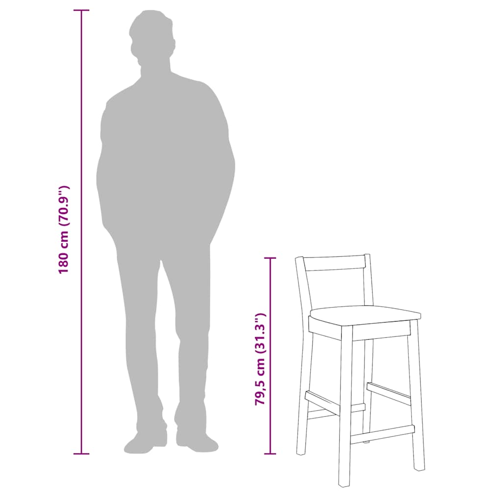 barstole 2 stk. massivt gummitræ naturfarvet