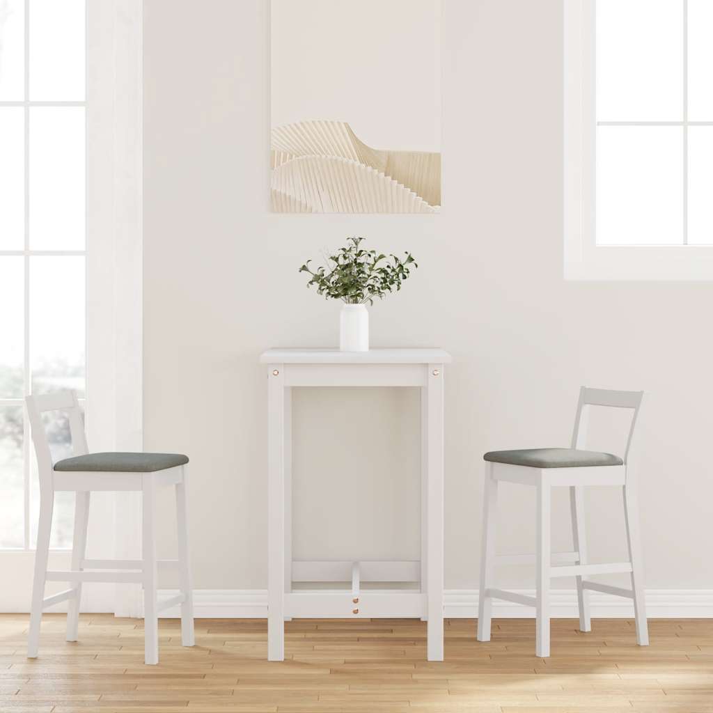 barstole med hynder 2 stk. massivt gummitræ hvid