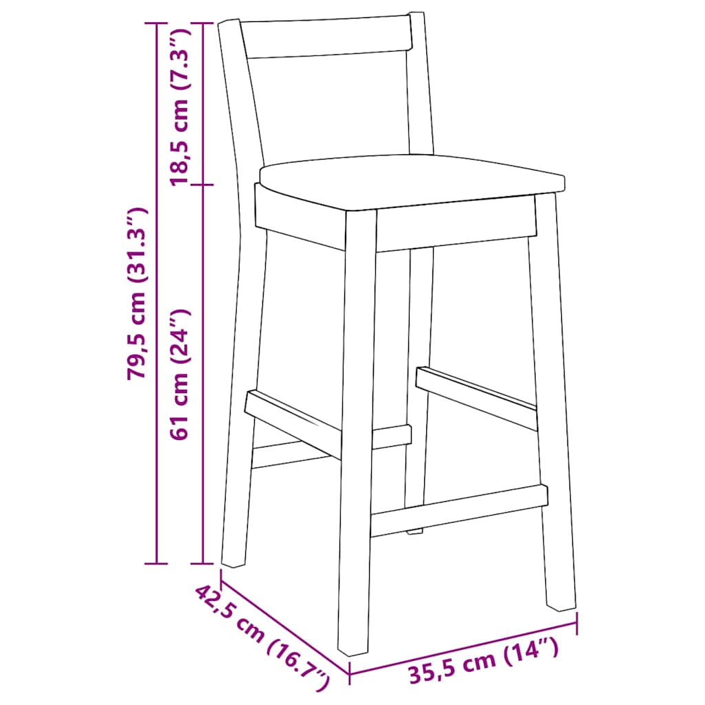 barstole 2 stk. massivt gummitræ hvid