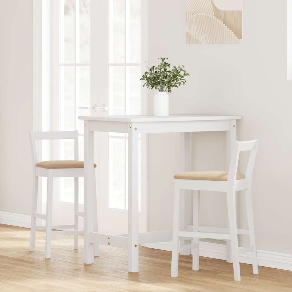 barstole med hynder 2 stk. massivt gummitræ hvid