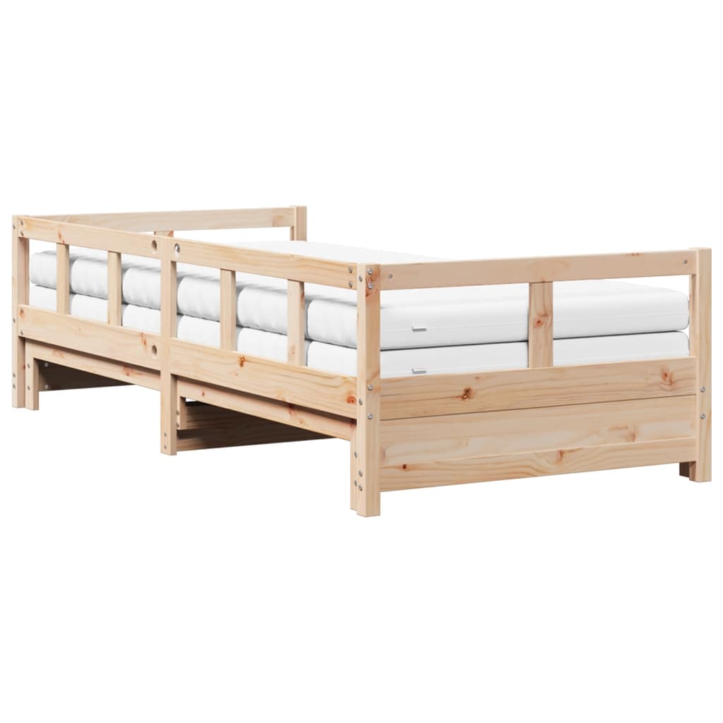 daybed med udtræk og madrasser 90x190 cm massivt fyrretræ