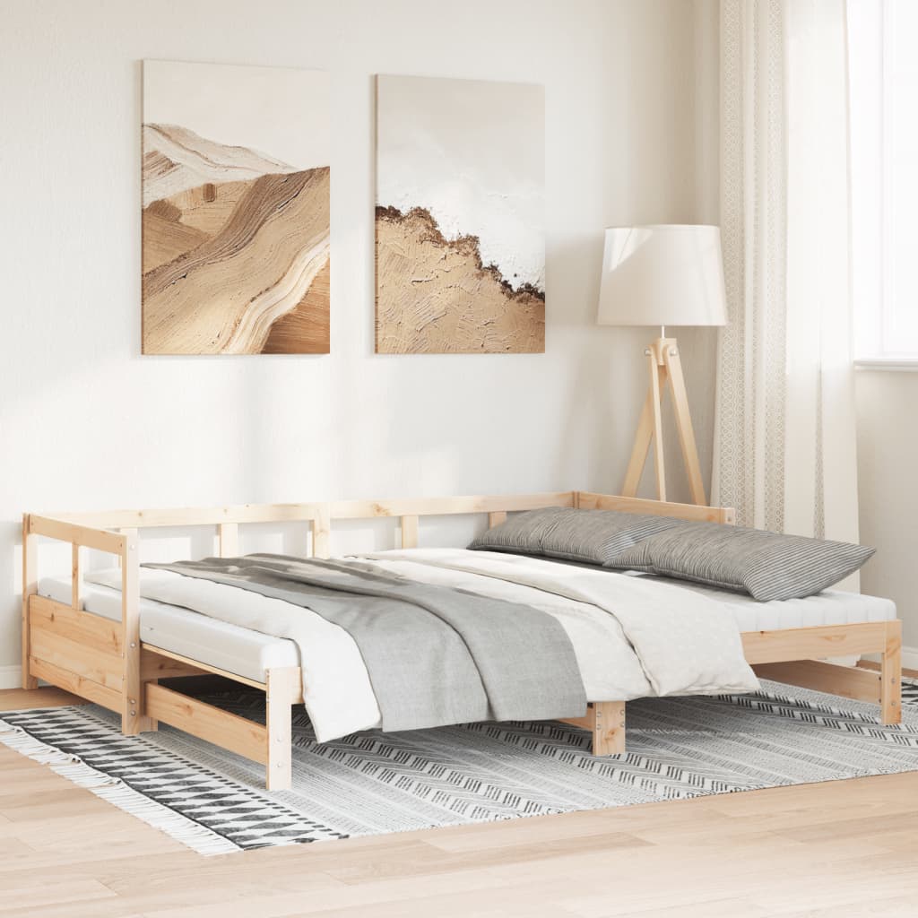 daybed med udtræk og madrasser 90x190 cm massivt fyrretræ