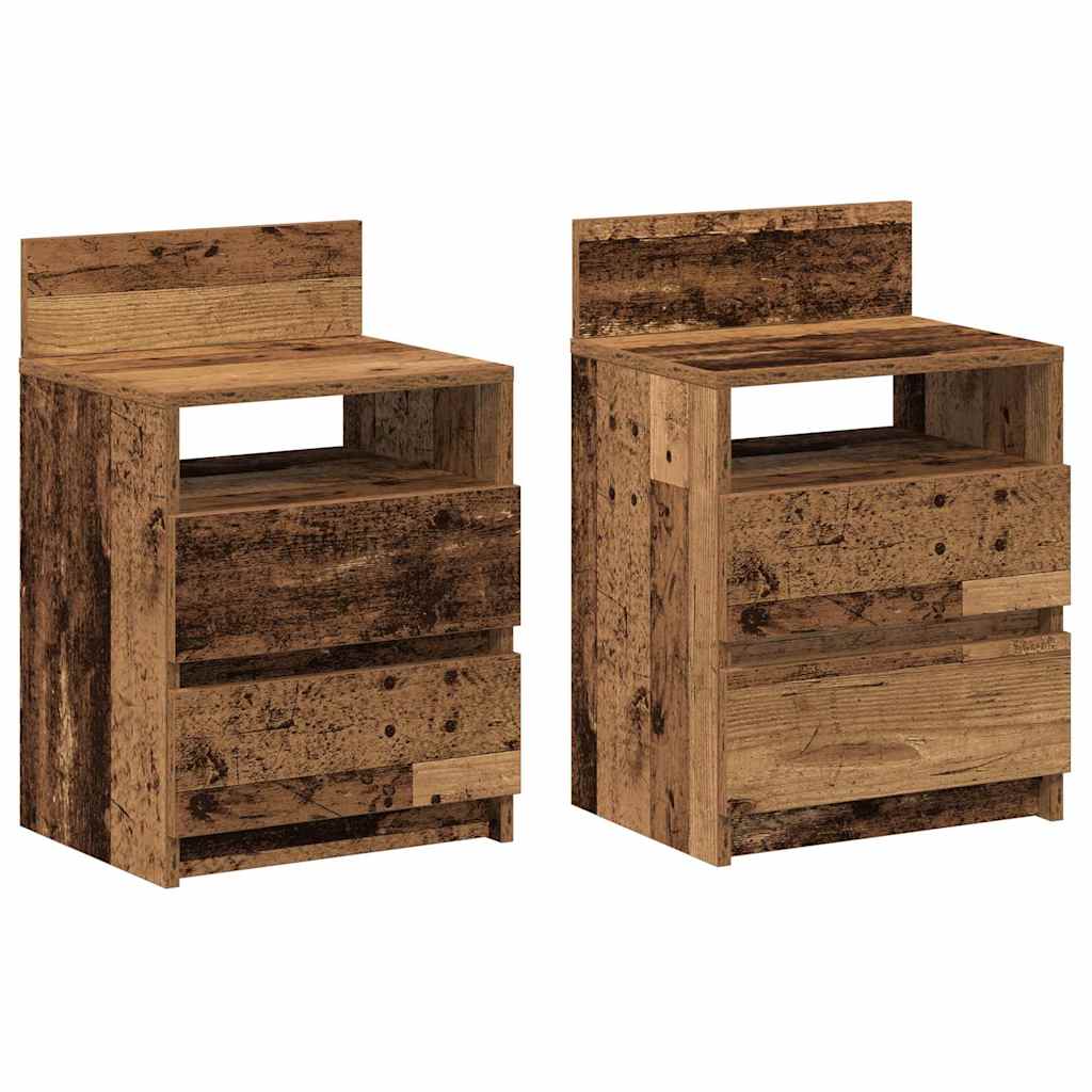 sengeborde 2 stk. med 2 skuffer 40x33x60 cm antikt træ - Flotthjem