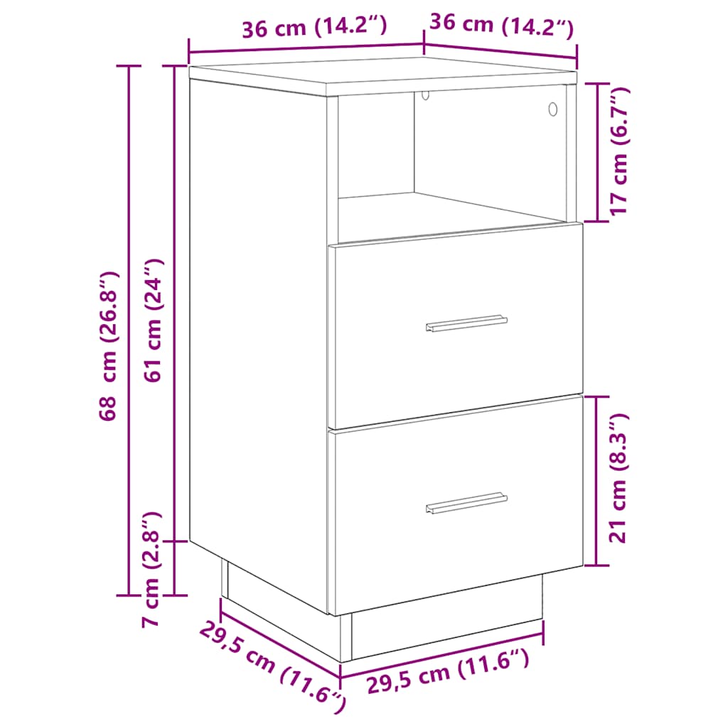 sengebord med 2 skuffer 36x36x68 cm sort - Flotthjem