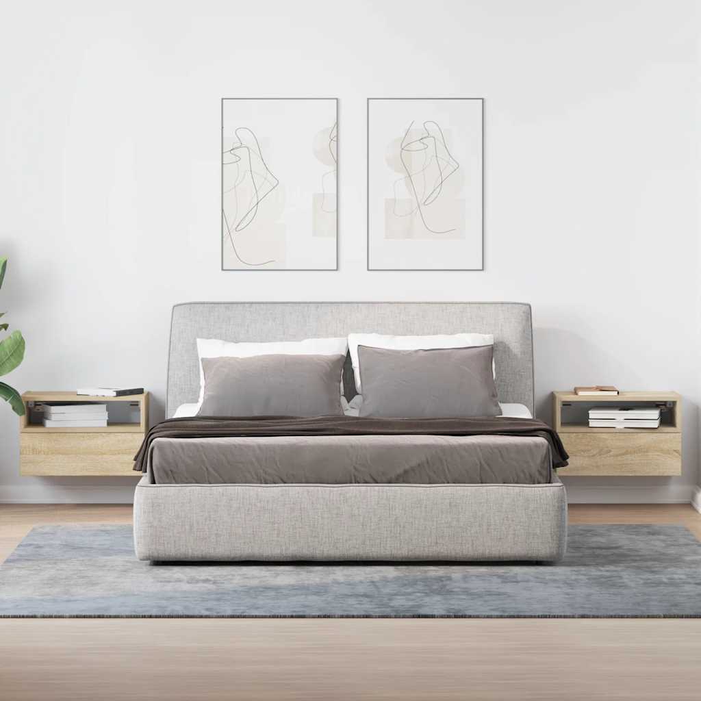 væghængte sengeborde 2 stk. 45x26x28,5 cm sonoma-eg - Flotthjem