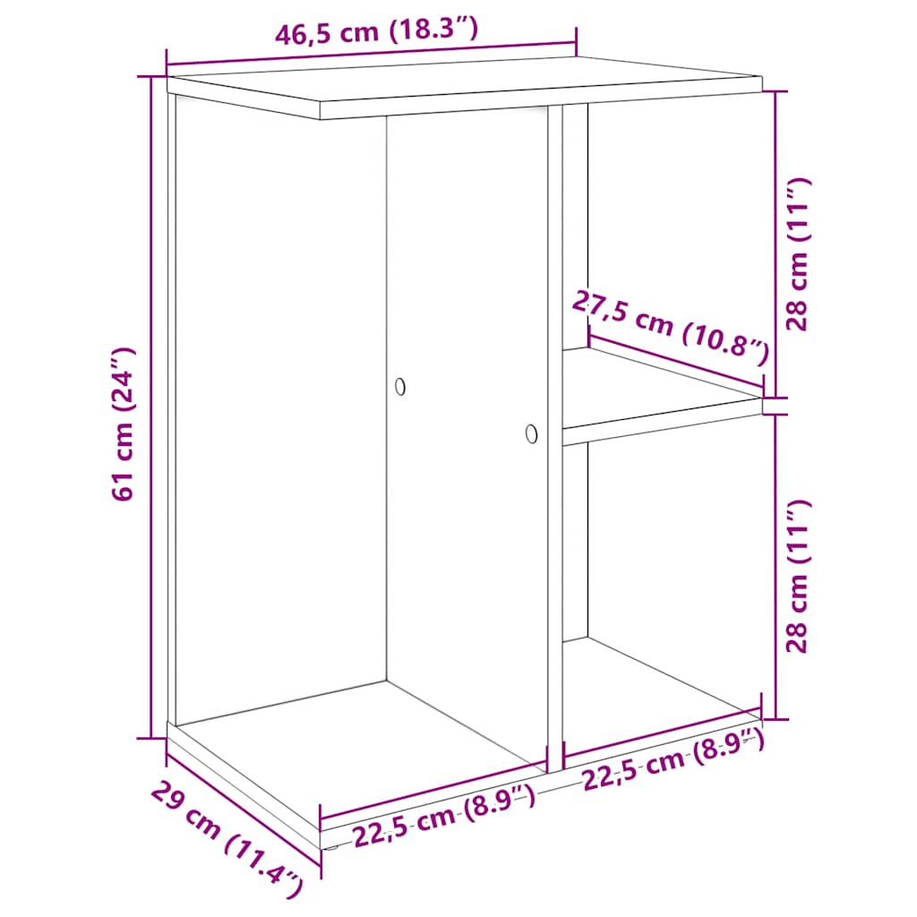 sengebord 46,5x29x61 cm konstrueret træ sort-eg - Flotthjem