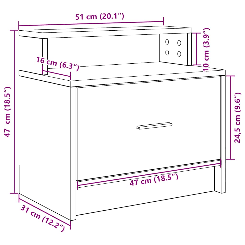 sengebord med skuffe 51x31x47 cm hvid - Flotthjem