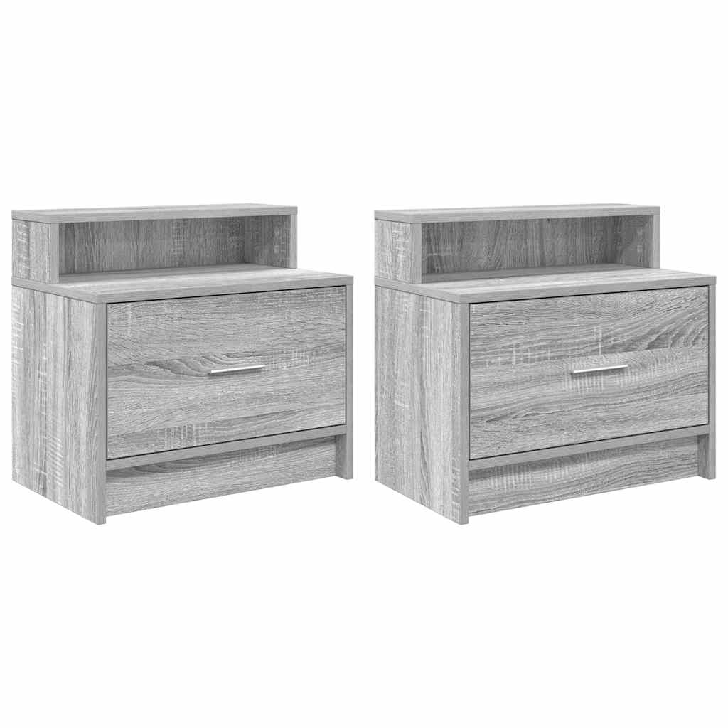 sengeborde med skuffe 2 stk. 51x31x47 cm grå sonoma-eg - Flotthjem
