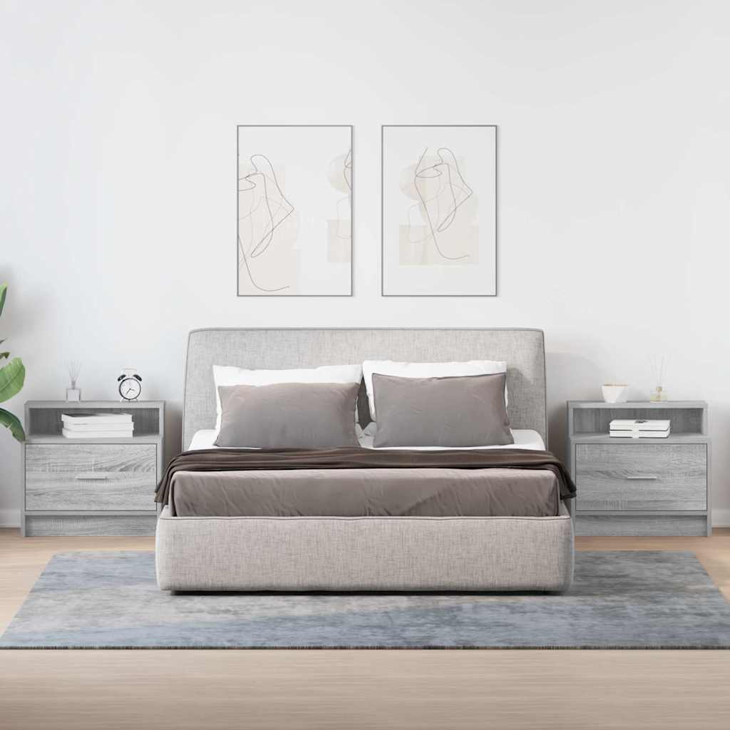 sengeborde med skuffe 2 stk. 51x31x47 cm grå sonoma-eg - Flotthjem