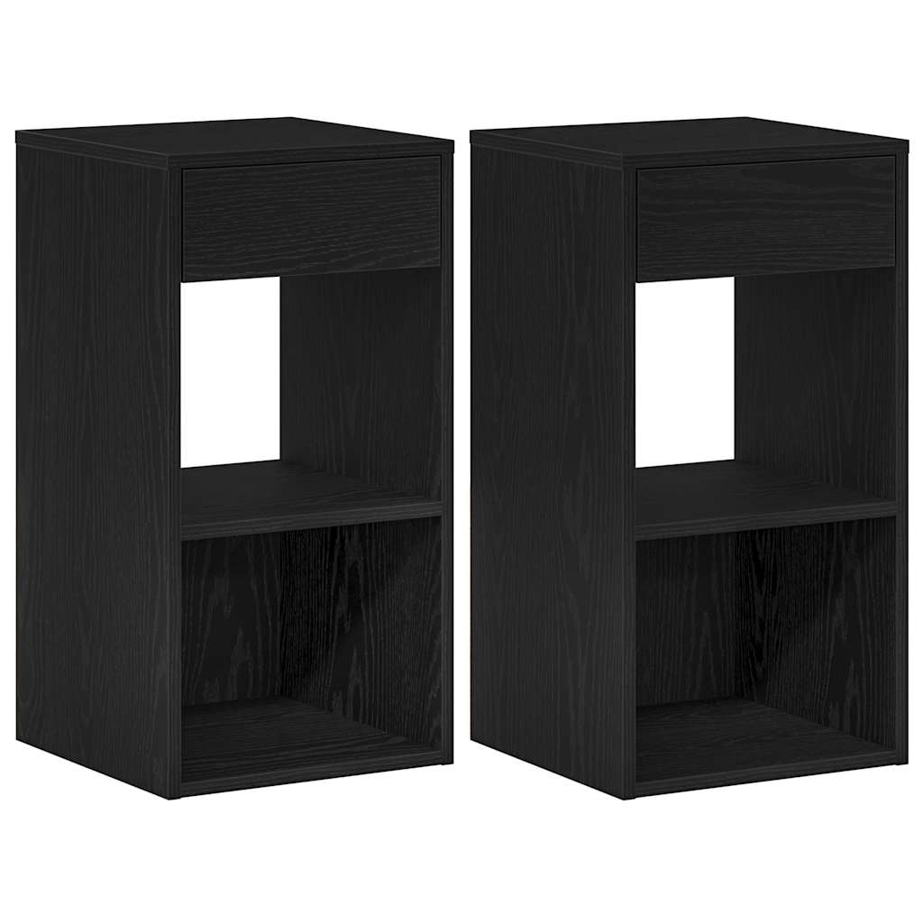 sengeborde med skuffe 2 stk. 35x34x66,5 cm sort-eg - Flotthjem