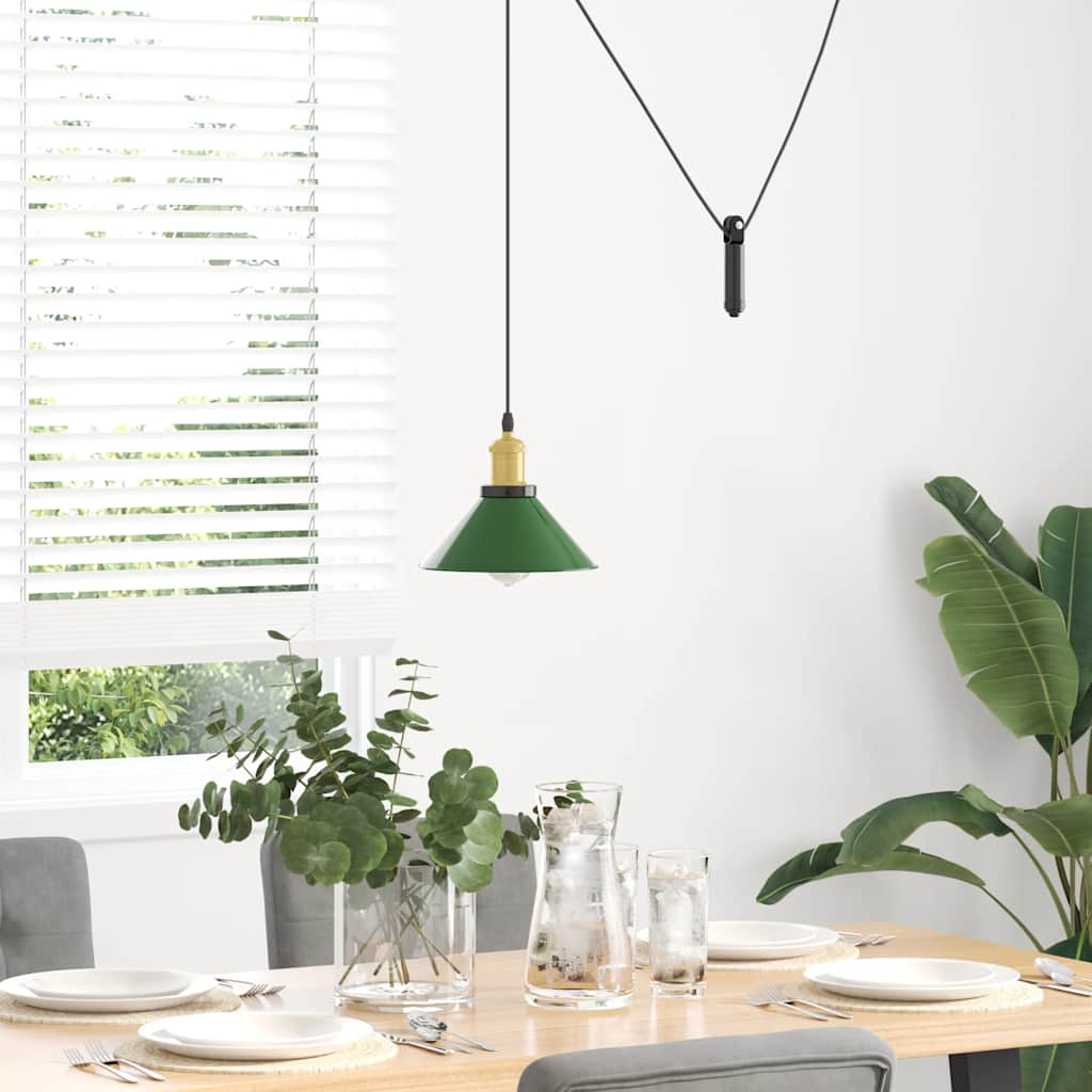 pendellampe højdejusterbar E27 Ø 22 cm metal glans grøn