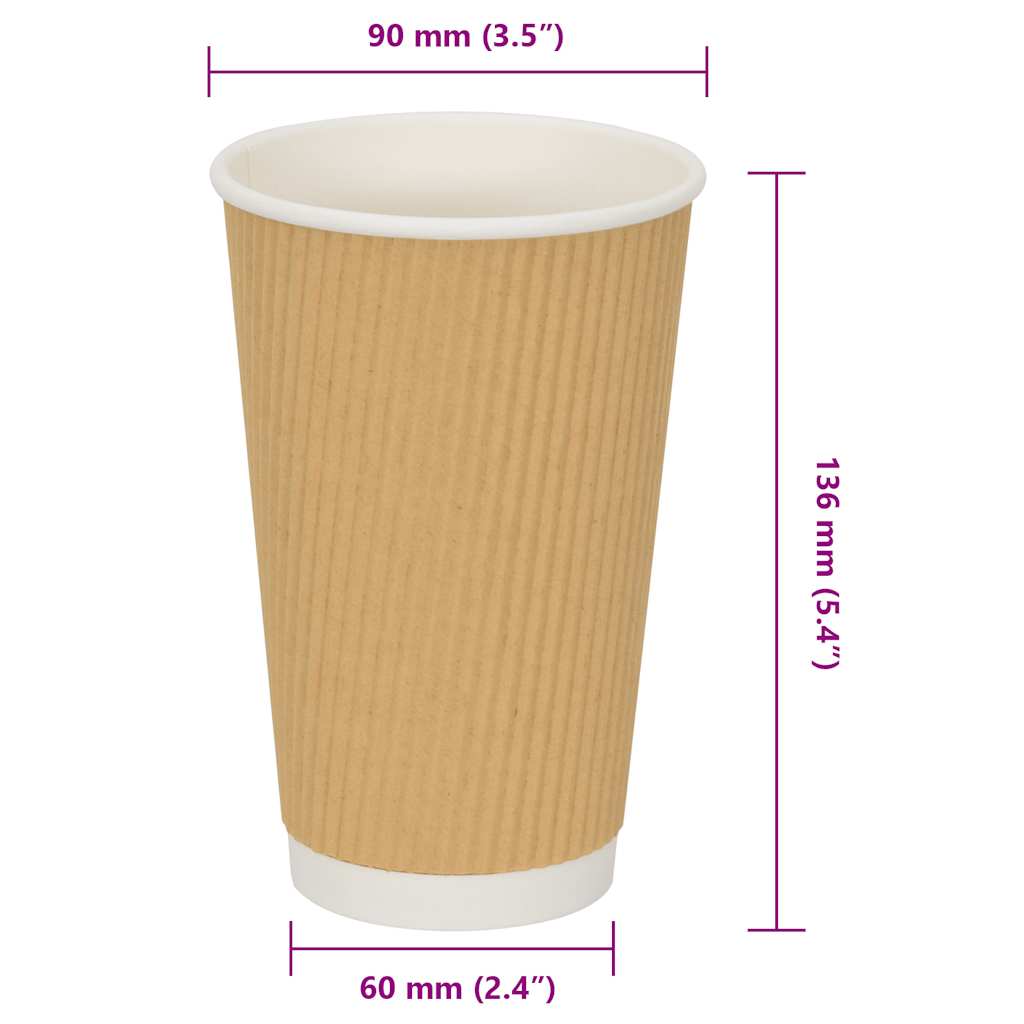 kaffekopper af papir 500 stk. 16oz 400ml brun