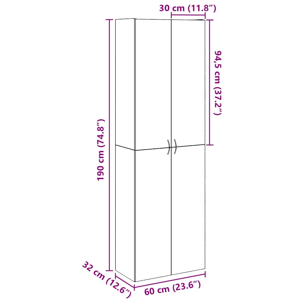 skab 60x32x190 cm konstrueret træ gammelt træ-look