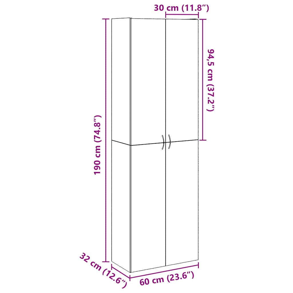 skab 60x32x190 cm konstrueret træ kunsteg