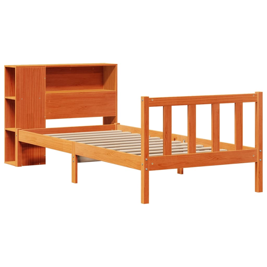 seng med reol uden madras 100x200cm massivt fyrretræ gyldenbrun