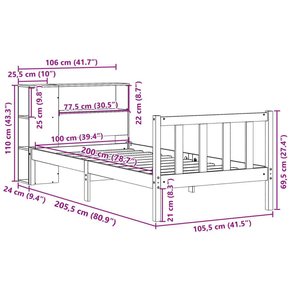 seng med reol uden madras 100x200cm massivt fyrretræ gyldenbrun