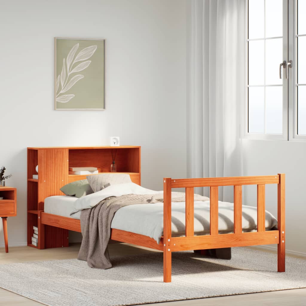 seng med reol uden madras 100x200cm massivt fyrretræ gyldenbrun