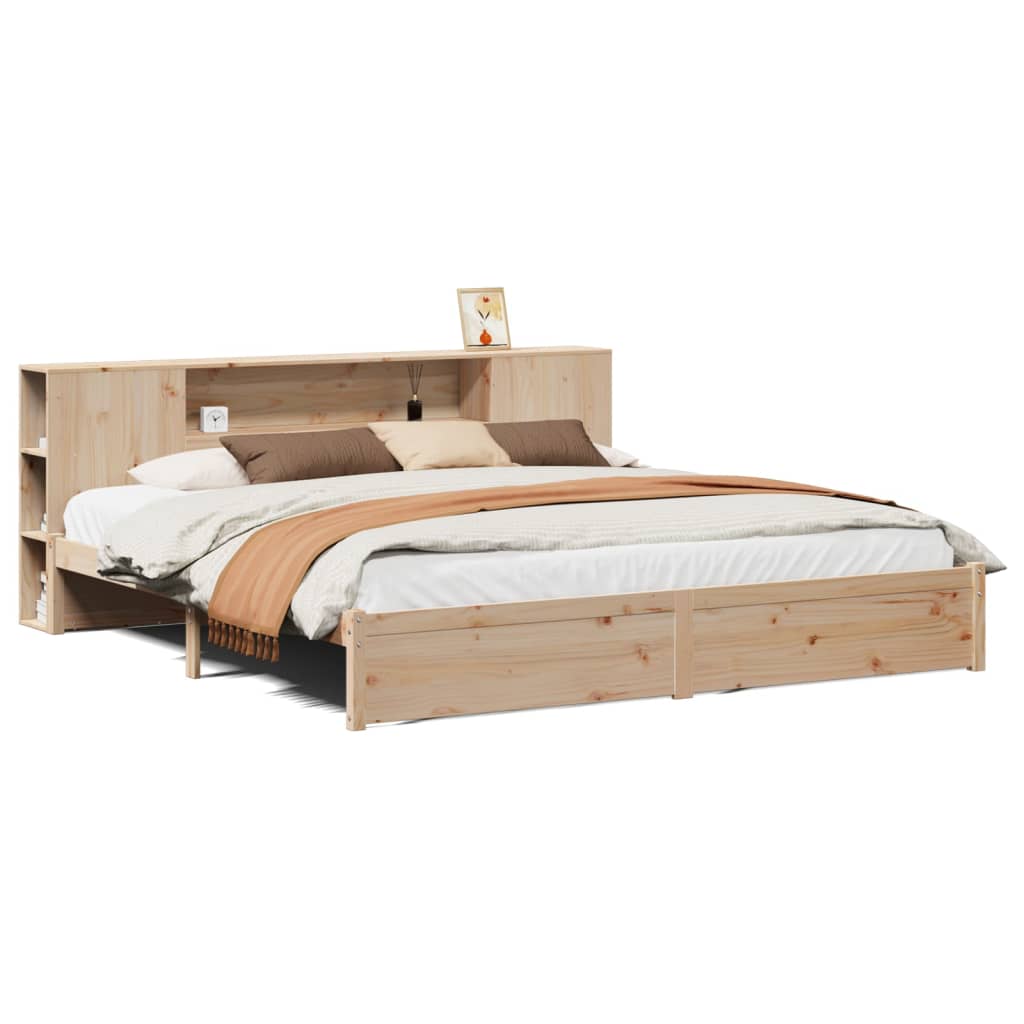 seng med reol uden madras 200x200 cm massivt fyrretræ