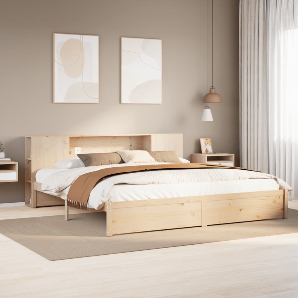 seng med reol uden madras 200x200 cm massivt fyrretræ