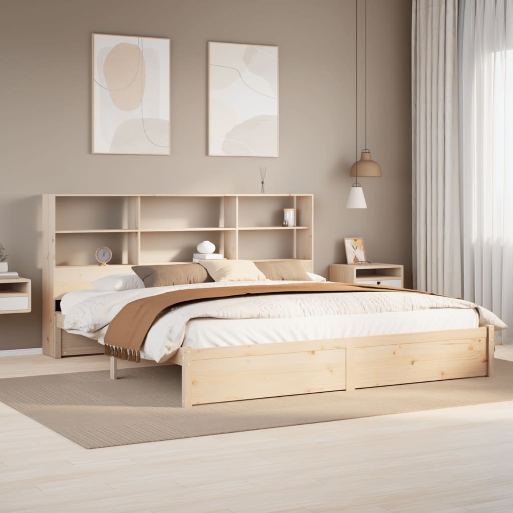seng med reol uden madras 200x200 cm massivt fyrretræ