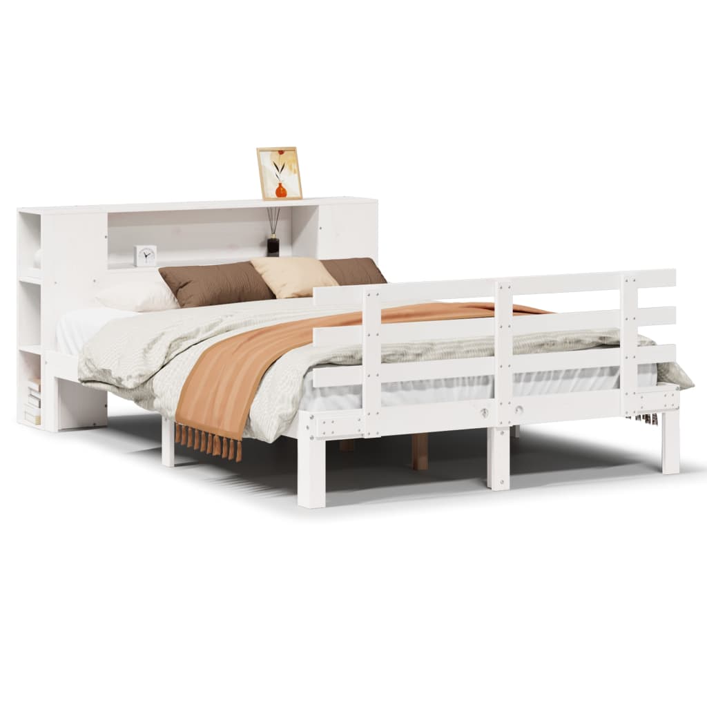 seng med reol uden madras 150x200 cm massivt fyrretræ hvid