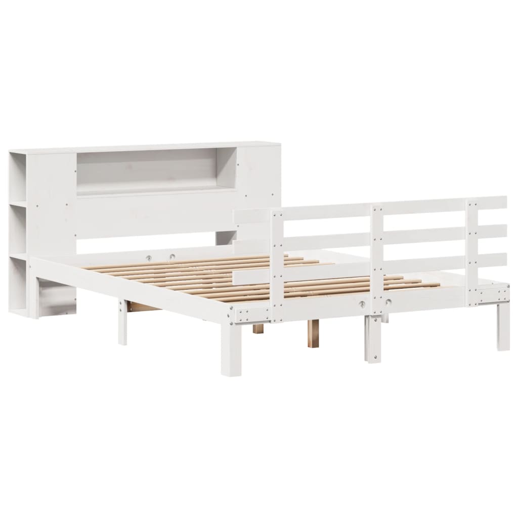 seng med reol uden madras 150x200 cm massivt fyrretræ hvid