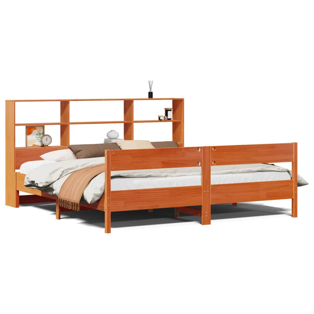 seng med reol uden madras 200x200cm massivt fyrretræ gyldenbrun