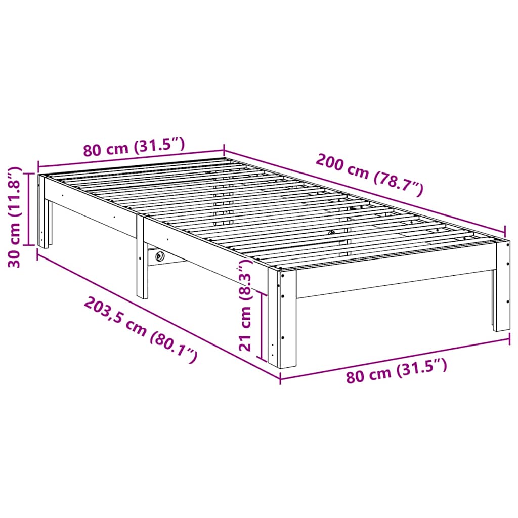 sengeramme uden madras 80x200 cm massivt fyrretræ