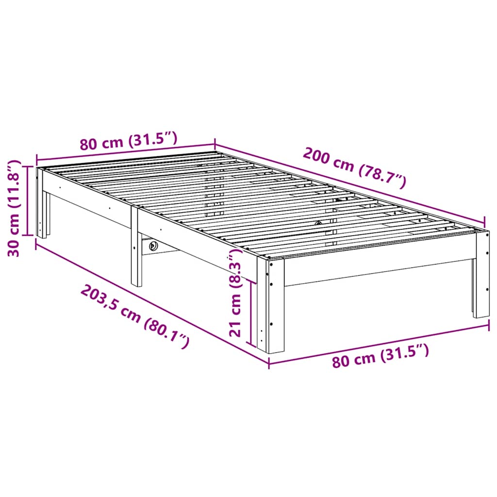 sengeramme uden madras 80x200 cm massivt fyrretræ hvid