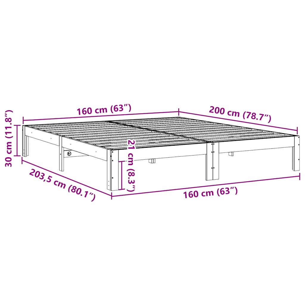 sengeramme uden madras 160x200 cm massivt fyrretræ gyldenbrun
