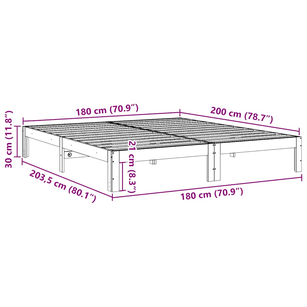 sengeramme uden madras 180x200 cm massivt fyrretræ