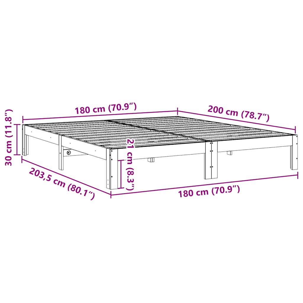 sengeramme uden madras 180x200 cm massivt fyrretræ gyldenbrun