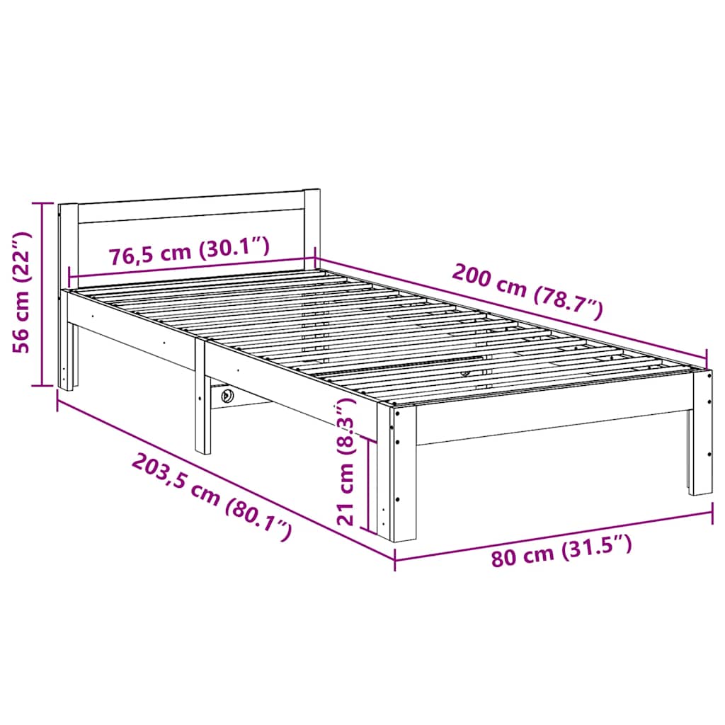 sengeramme uden madras 80x200 cm massivt fyrretræ gyldenbrun