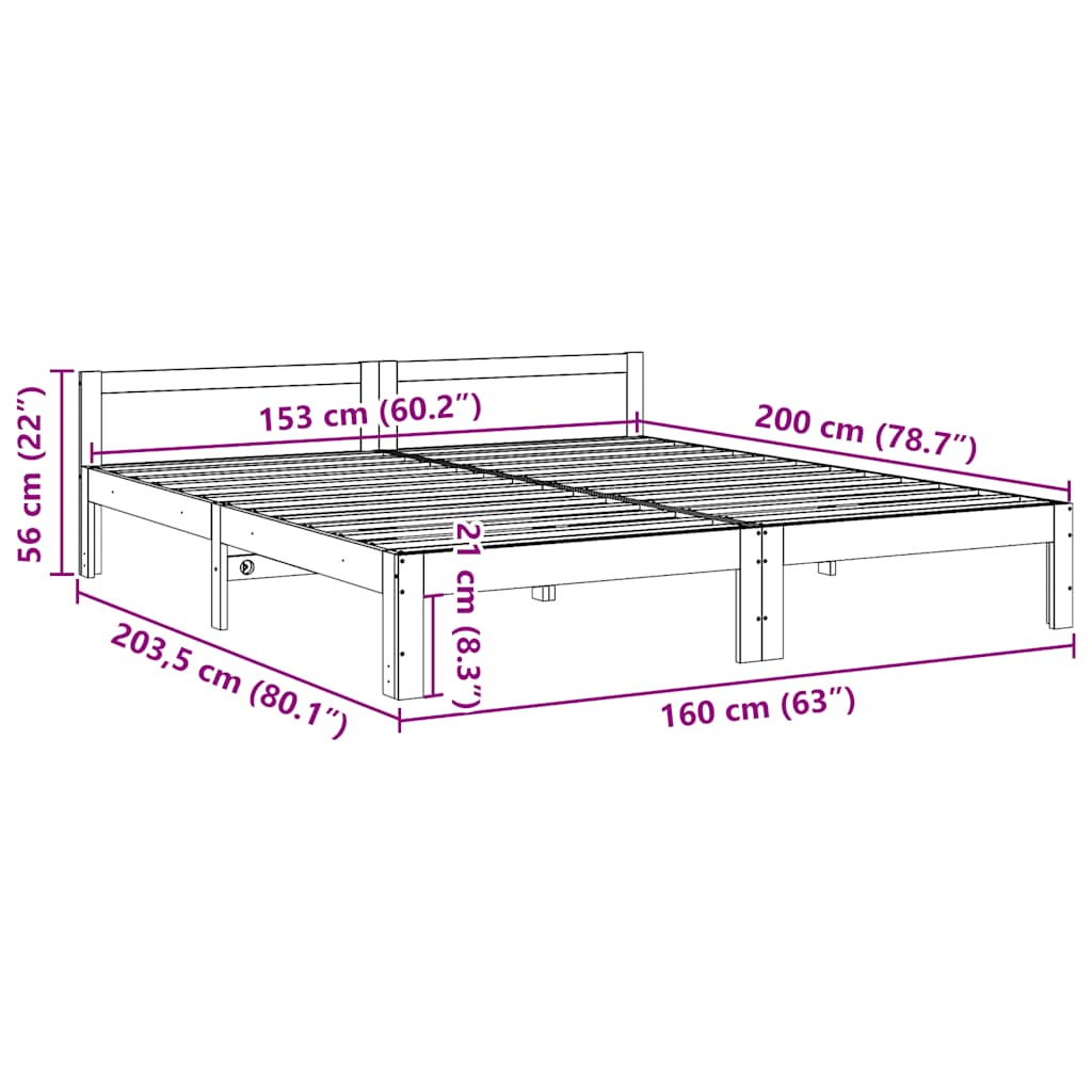 sengeramme uden madras 160x200 cm massivt fyrretræ