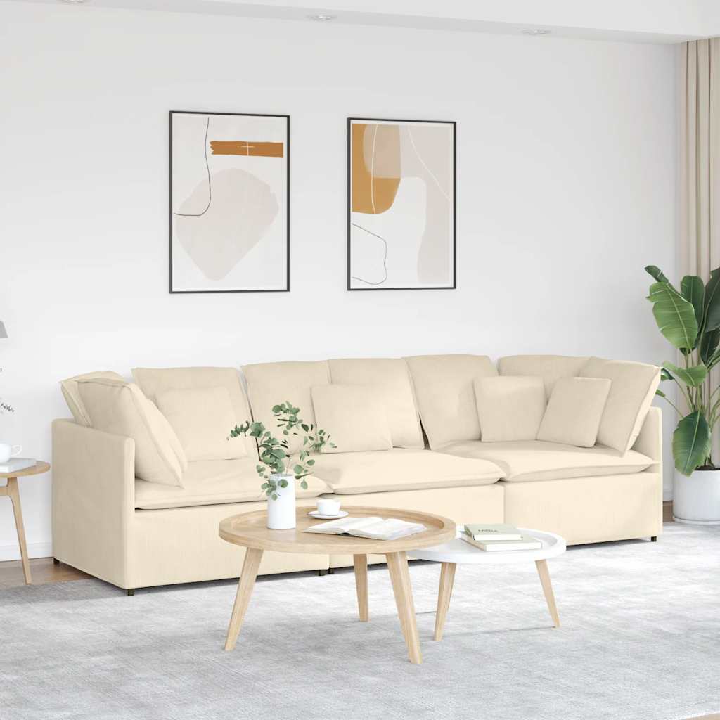 modulsofa med hynder fløjlsstof cremefarvet
