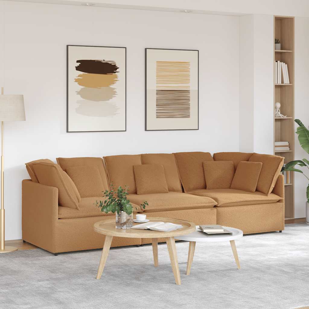 modulsofa med hynder krøllet uldlignende stof beige