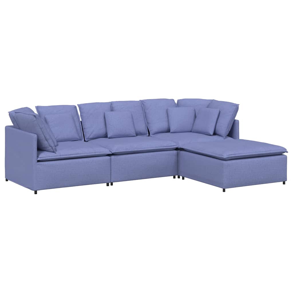 modulsofa med fodskammel og hynder stof jeansblå