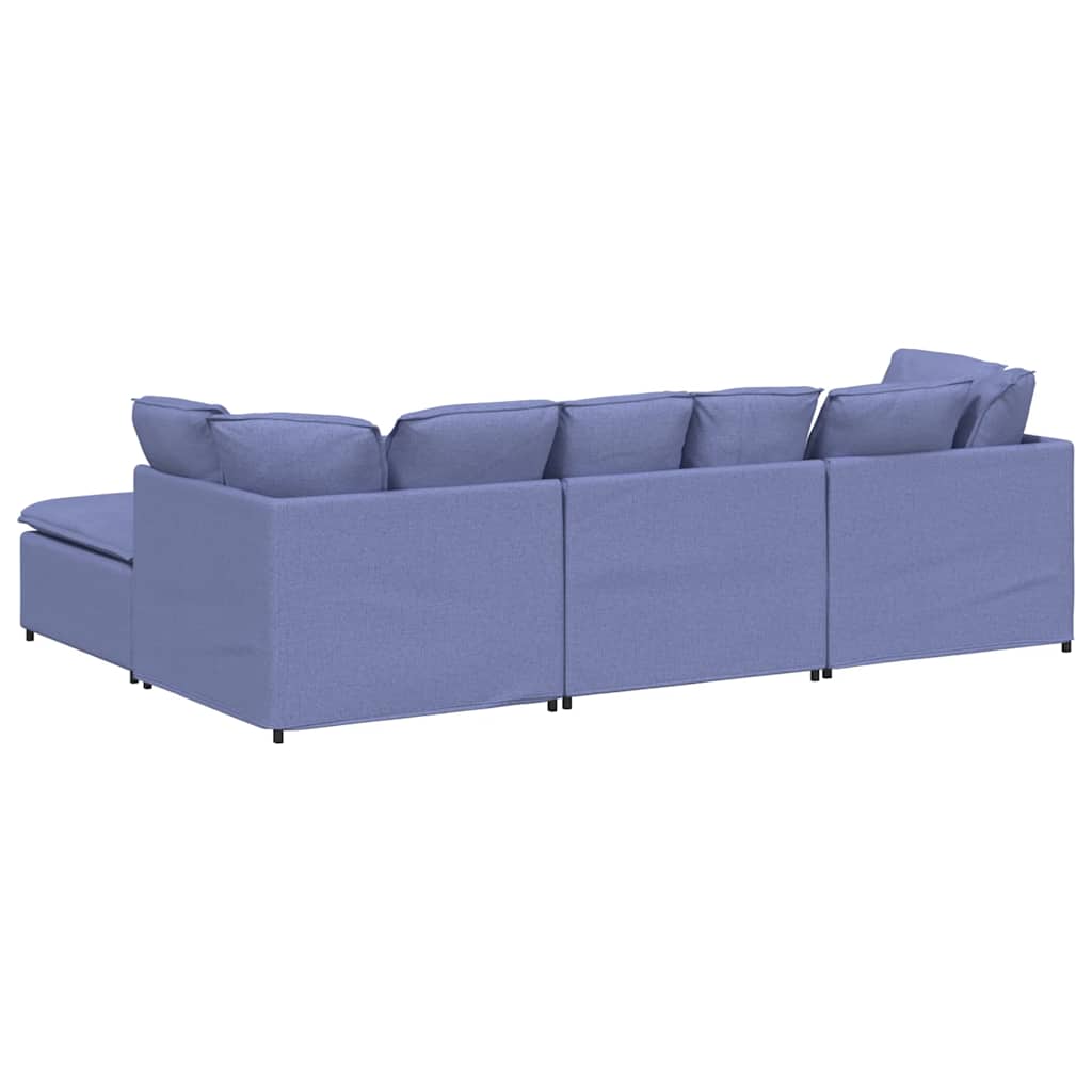 modulsofa med fodskammel og hynder stof jeansblå