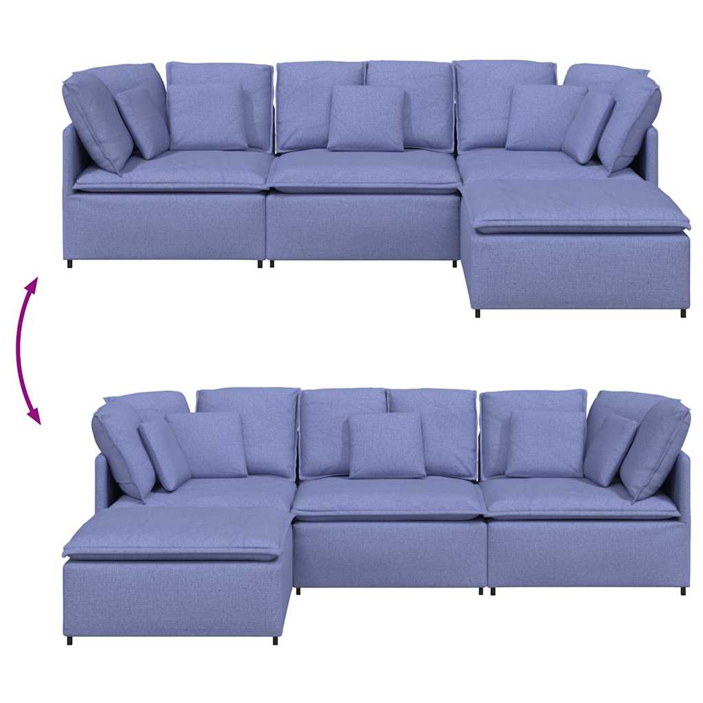 modulsofa med fodskammel og hynder stof jeansblå