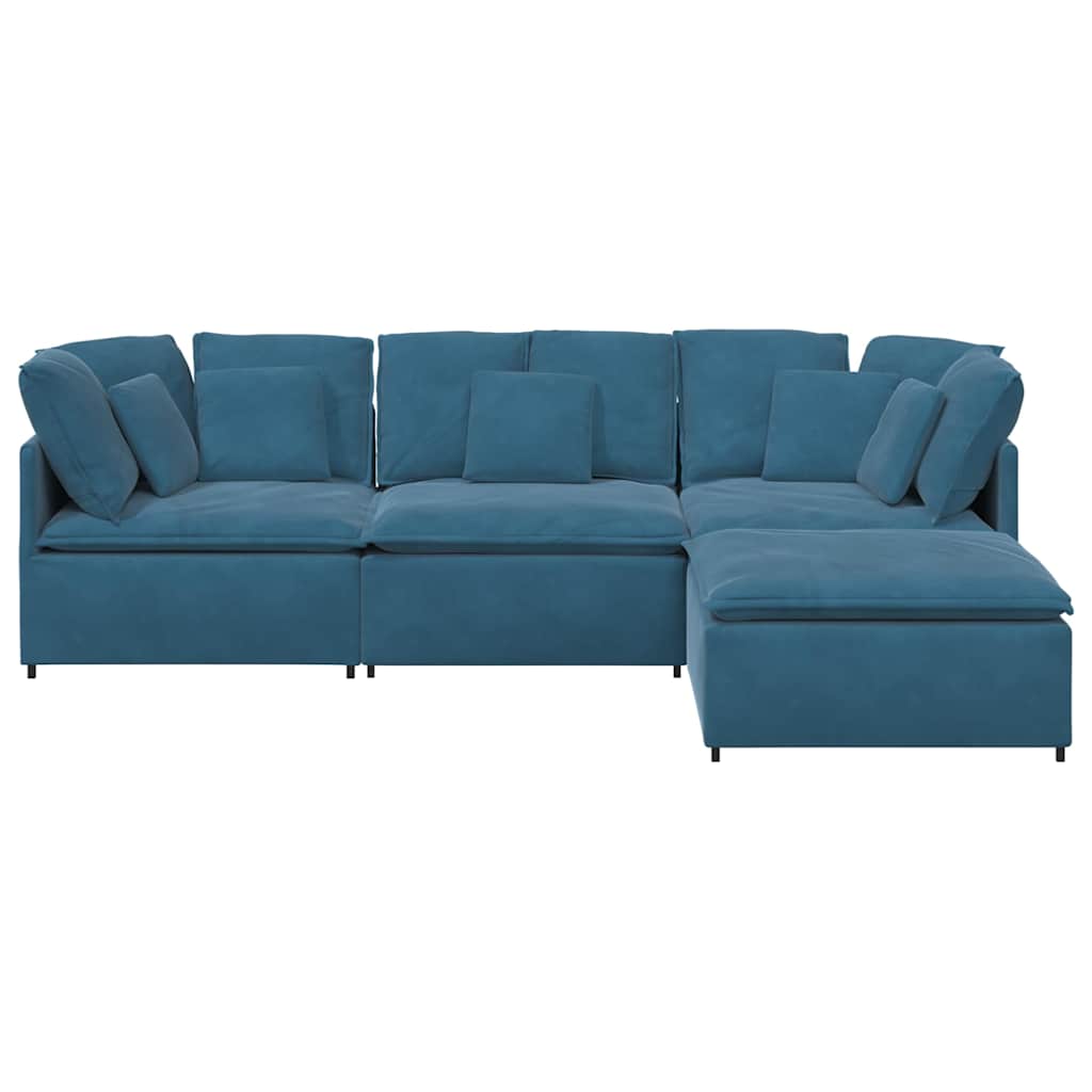 modulsofa med fodskammel og hynder fløjl blå