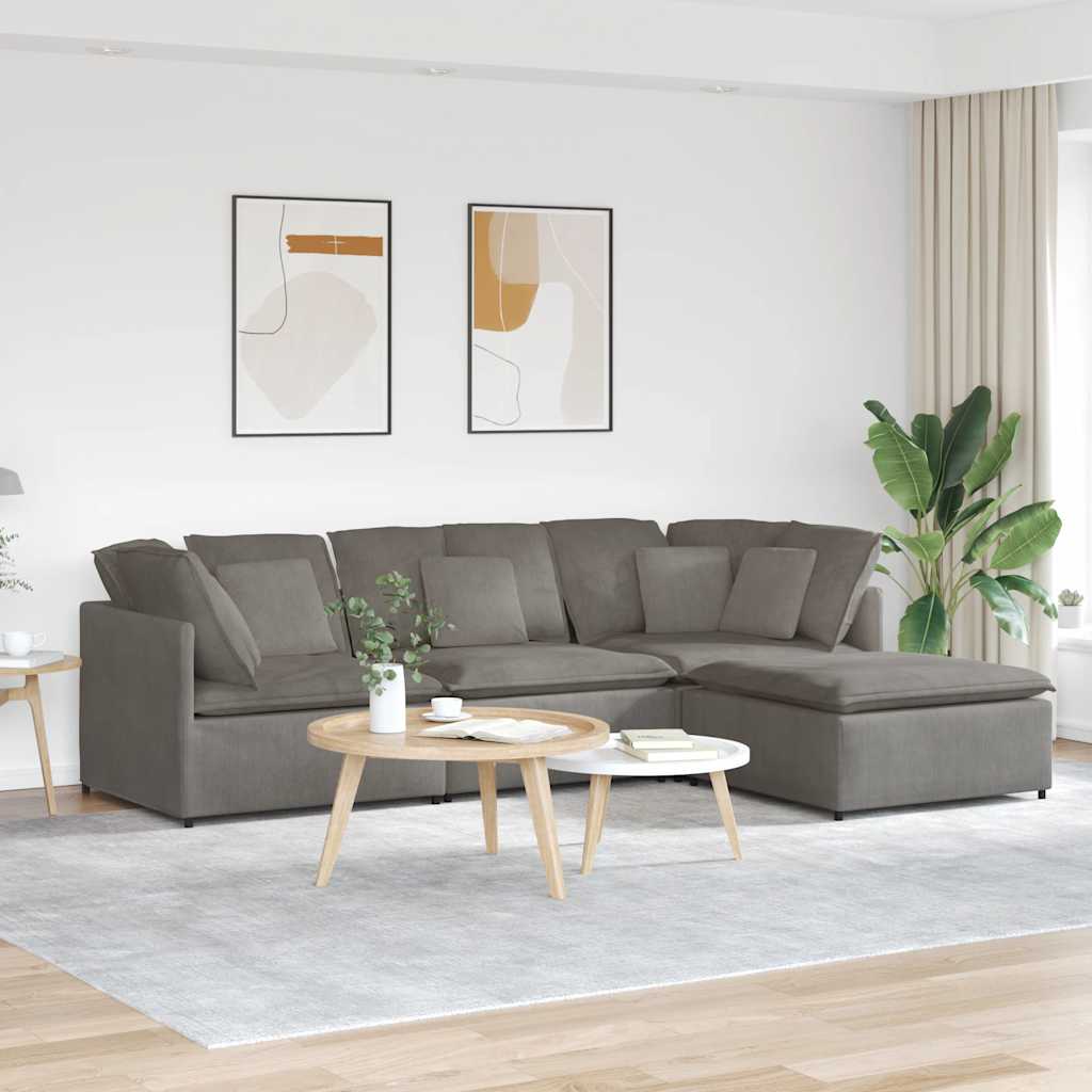 modulsofa med fodskammel og hynder føjlsstof lysegrå