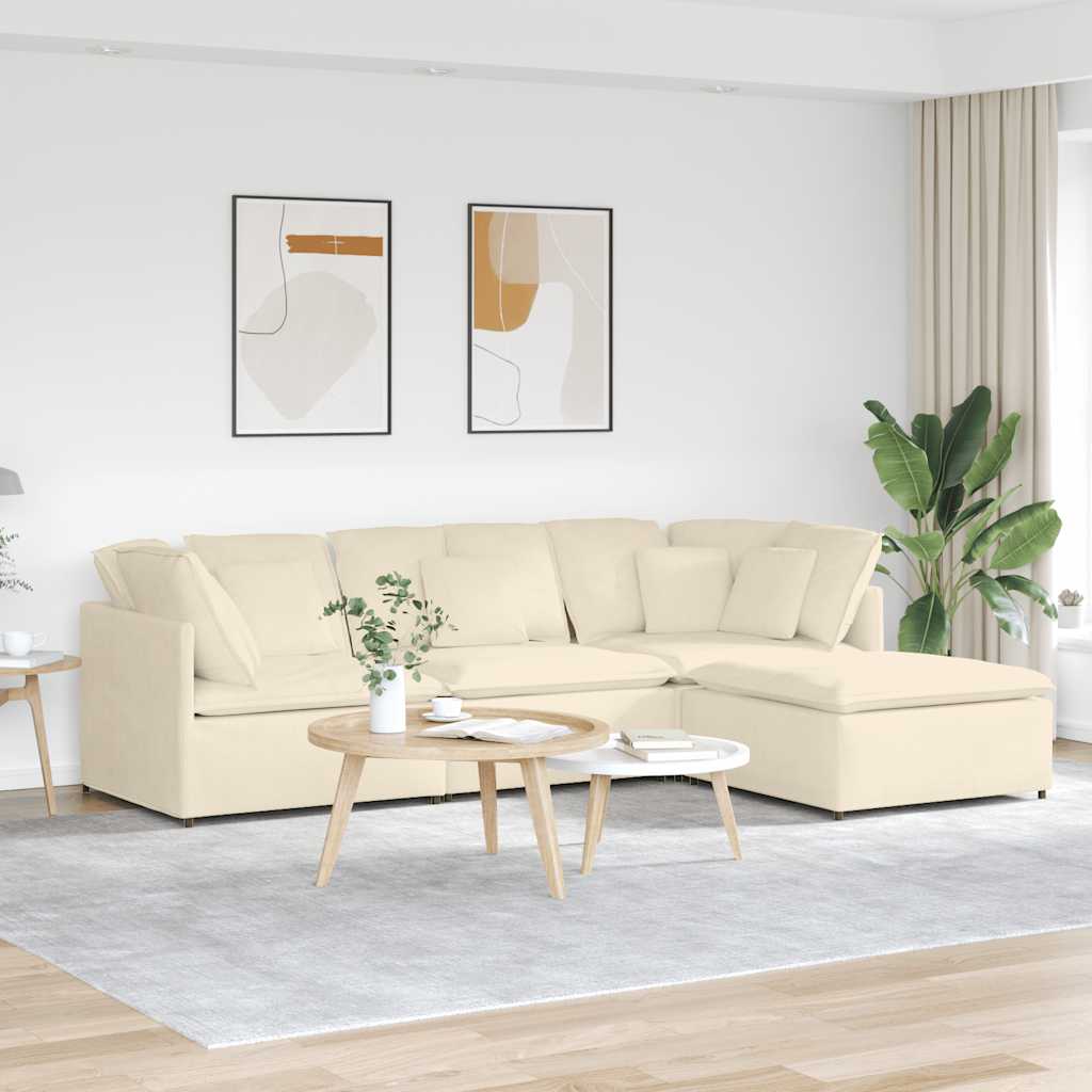 modulsofa med fodskammel og hynder føjlsstof cremefarvet