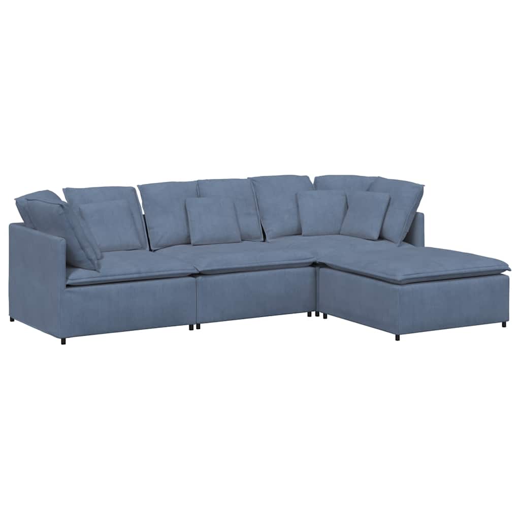 modulsofa med fodskammel og hynder føjlsstof blå