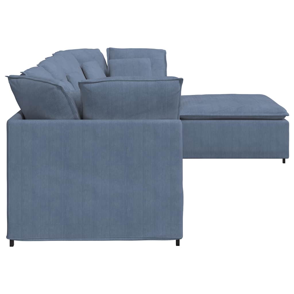 modulsofa med fodskammel og hynder føjlsstof blå